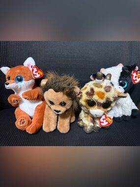🧸 TY Beanie Boos Bundle Fox Lion Giraffe & Dog Plush w/ Tags